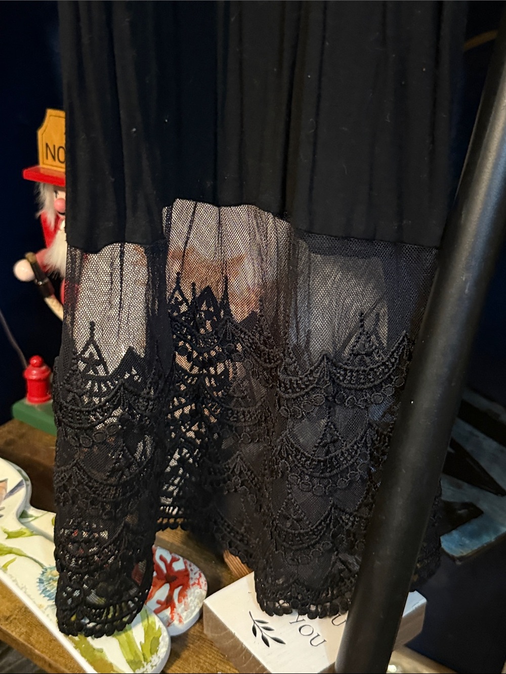 Women's Black Lace-Hem Boot Cut Pants - Picture 3 of 5